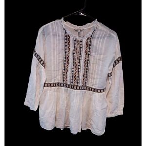 Lucky Brand White Blouse with Embroidery Sz S